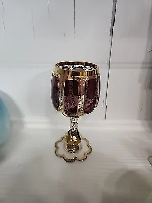 Vintage Moser Amethyst Gold Gilt Bohemia Crystal Wine Glass  • $165