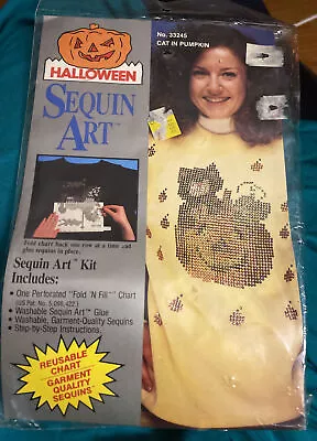 Vintage Distlefink Sequin Art Kit Halloween Cat On Pumpkin Jack O Lantern Kit • $8.99