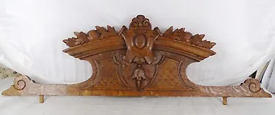 27.5   Antique French Hand Carved Wood Solid Oak Pediment - Crown • $179