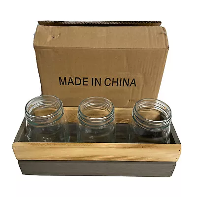 Mason Canning JARS In Wood Natural/GRAY Tray Centerpiece With 3 Ball Pint Jar Ki • $25.89