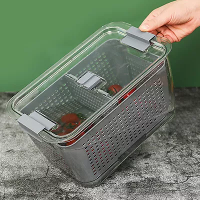 £7.95 • Buy 2 Layer Fridge Food Storage Box Kitchen Fruit Veg Drainer Basket Container W Lid
