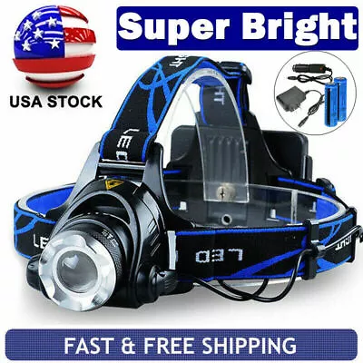 Rechargeable Head Light LED Tactical Headlamp Zoomable+2x Charger+Batt • $10.29