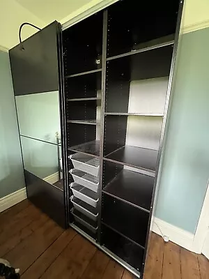 Complete IKEA Pax Black Wardrobe System With Sliding Mirror Doors And Fittings • £99