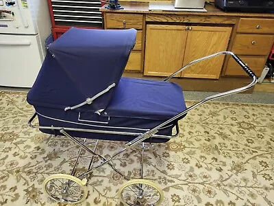 Rare Vintage Silver Cross Navy Blue Baby Carriage Stroller Great Brittain  • $450