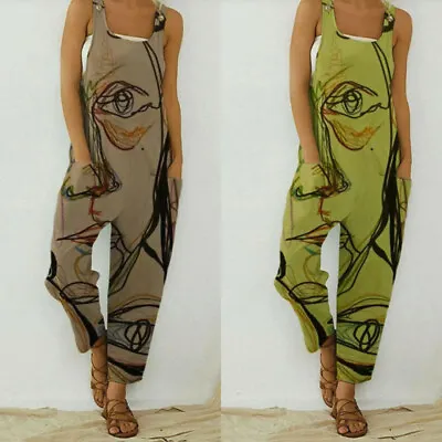 $33.17 • Buy Womens Abstract Print Loose Jumpsuit Casual Dungarees Playsuit Trousers Overalls