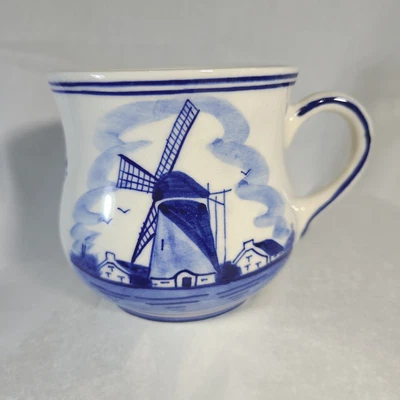 $16.70 • Buy VTG Delft Blue White Coffee Cup Hand Painted Windmill Floral Tea Mug 8oz Craze