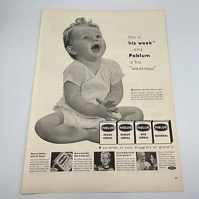 Pablum Baby Cereal 1953 Vintage Print Ad 10 X14  Cute Baby • $8.15