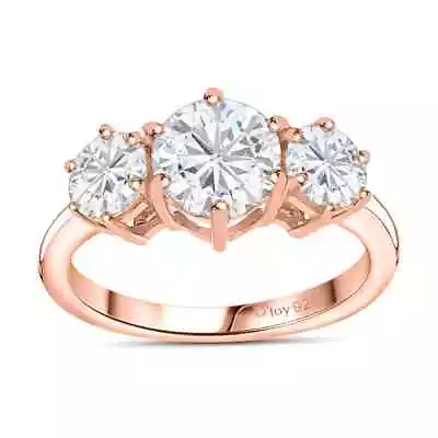 925 Silver Rose Gold Plated Lab Created Moissanite 3 Stone Ring Gift Ct 2 • $103.15