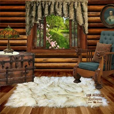 $199.99 • Buy Classic Arctic Wolf Skin Rectangle Rug, Faux Fur, Black Or Brown TIp, Polar Bear