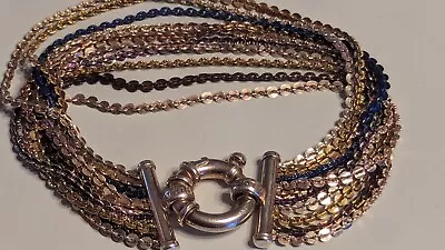 925 Sterling Silver Milor Wide Multi Color Chain Bracelet Italy 7  • $49.99