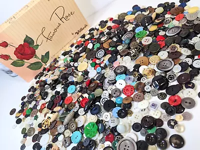 Vintage Mixed Lot 2LBS Antique Buttons Unsorted Chocolate Box Glass Wood Plastic • $10.86