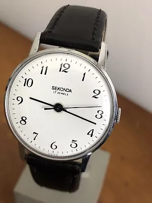 SEKONDA RAKETA 17 JEWELS VINTAGE MENS USSR WATCH MANUAL WIND C1970/80s WORKING • £25