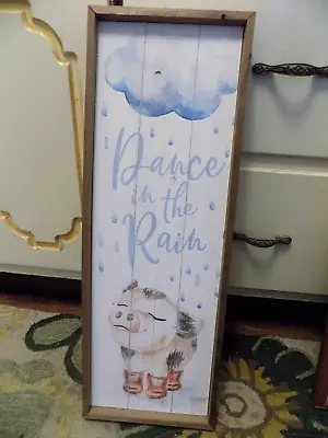 Kendrick Home ADORABLE Dance In The Rain PIG Wall Art Wooden Made USA Rustic • £33.25