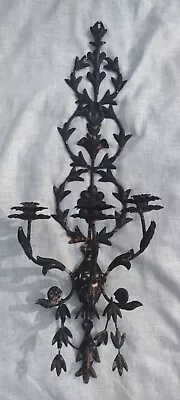 Vintage Large Chippy Wrought Iron Wall Candle Sconce 3 Light  So Unique &Unusual • $245