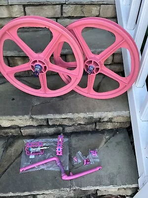 BMX PART Pink 20” Skyway Mags Wheels  1/2” Pedals Crank Old School Freestyle Lot • $129.99