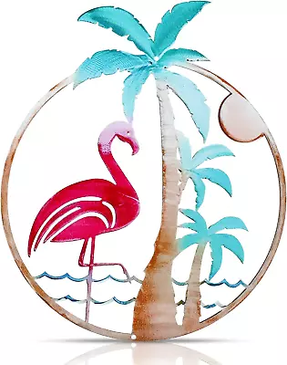 Flamingo Metal Wall Art Palm Tree Hanging Decor For Indoor Outdoor Flamingo Wall • $15.47