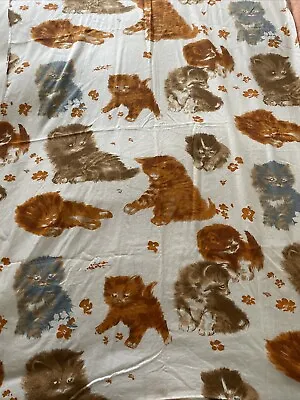 Retro Kitten Cats Cotton Fabric Vintage Kitschy 52”x34” Orange Gray Brown • $19