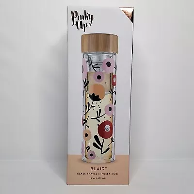 NEW Pinky Up Blair Glass 16oz Travel Infuser Mug Floral Double Wall Hot Or Cold  • $24.99