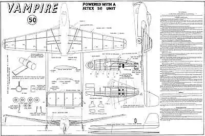 £7.79 • Buy D.h. Vampire Free Flight Jetex Model Plan And Parts Patterns Wilmot Manseur