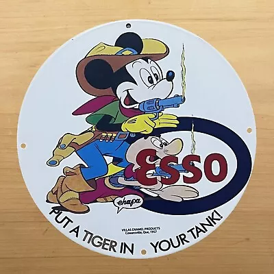 Vintage Esso Gasoline Porcelain Sign Tiger Tank Gas Oil Motor Service Pump Plate • $118.97