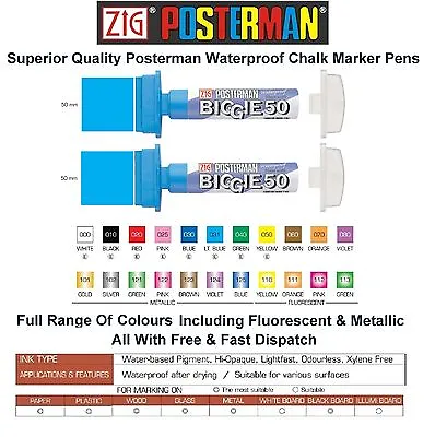 Zig Posterman Biggie 50 50mm Chalk Marker Pen Whiteboard Glass Metal Thick Jumbo • £6.49