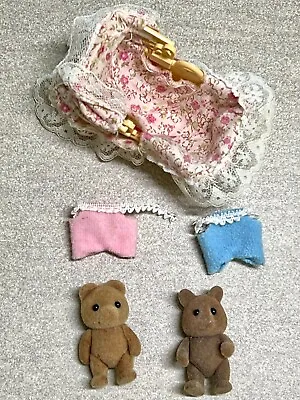 Sylvanian Families Baby Bear And Bassinet Vintage Epoch Furniture Cot Bed • $45