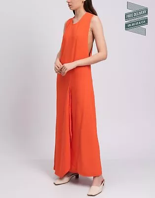 RRP€693 VICTORIA BECKHAM Crepe Maxi Dress UK14 US10 IT46 XL Orange Deep Armholes • $161.85