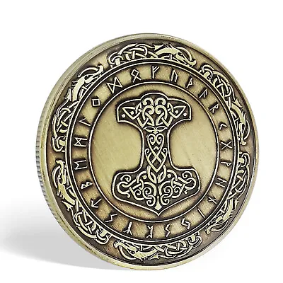 Viking Themed Challenge Coin Nordic Mythology Talisman Collectible Token Mjolnir • $12
