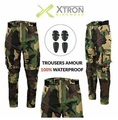 Army Green Black Camouflage Cordura Armoured Waterproof Motorcycle Bike Trousers • £40