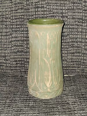 Monmouth Pottery Tulip Vase 1920's Green Gold Matte 8   #370 • $45