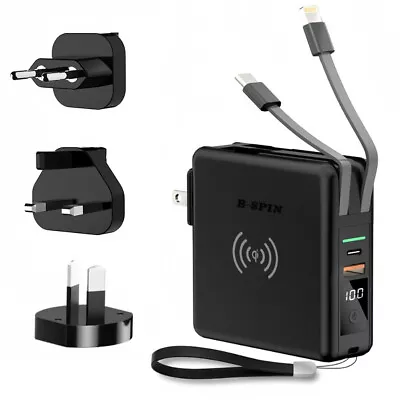 Universal 4 In 1 PD 20W Travel Adapter Charger 10000Mah Power Bank Wireless • $47.89