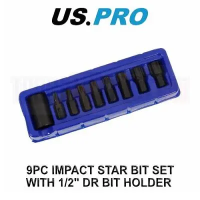 US PRO Tools 9pc Impact Star Torx Bit Set With 1/2  DR Bit Holder T30 - T70 3995 • £8.93