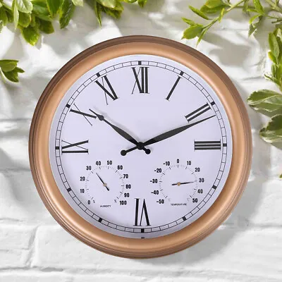 15'' Large Outdoor Garden Station Wall Clock W/ Thermometer Humidity Gauge Patio • £14.95