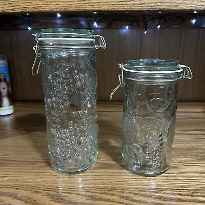 Canister Mason Jar Style  Set Of 2 Sealed Wire Lid Clamp. Fruit Design. • $28