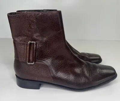 Talbots Ankle Boots Dark Brown Leather Retro Side Zip Low Heel Women's 8.5B • $26