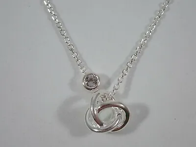 LINKS OF LONDON 925 STERLING SILVER W/ WHITE TOPAZ LOVE KNOT PENDANT NECKLACE • $40