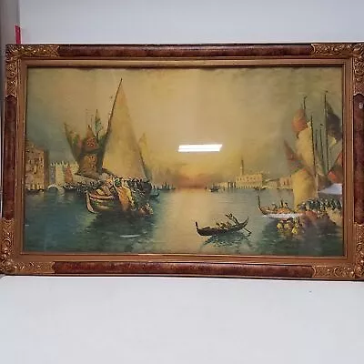 Vintage Framed Print Of Venice With Detailed Corners - Framing Slightly Cracked • $6.99