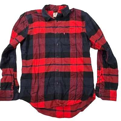 Levis Flannel Shirt Adult Medium Red Buffalo Plaid Mens Chamois Lumberjack Tab • $23.95