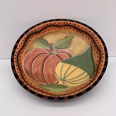 M Cain Hand Painted Wooden Bowl Fall Harvest Pumpkin Motif Thanksgiving Hallween • £26.99