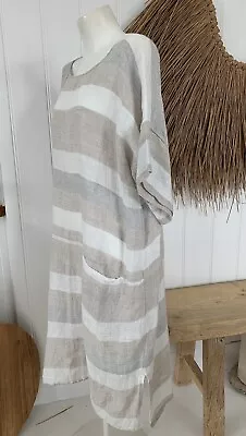 Estilo Emporio Linen Tunic Dress Stripe Italian Linen Easywear Dress One Size • $160