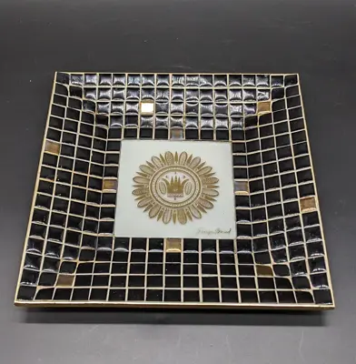 Vintage Georges Briard Mosaic Tile Tray Trinket Dish Black Gold Square MCM • $24.99