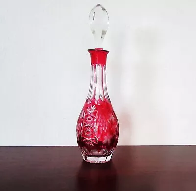 Nachtmann Traube Heavy Crystal Cranberry Cut To Clear Decanter 13  Stopper Mint • $75