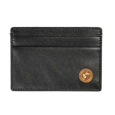 Versace Unisex Black Textured Leather Gold Medusa Card Case • $219.99