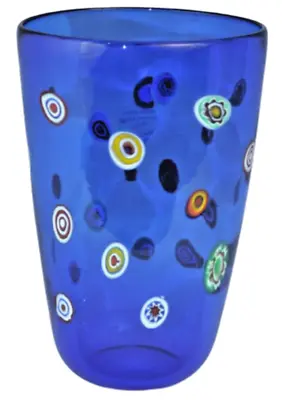 MURANO Art Glass Vase Cobalt Blue Murrine Gambaro & Poggi Hand Blown Italy New • $260.99