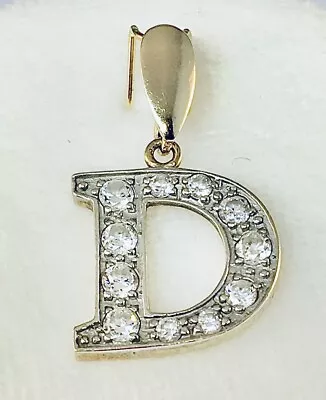 9ct Gold C/Zirconia Set Initial D Pendant  Drop Inc Bale 2.9cm  2.4gm Secondhand • £109