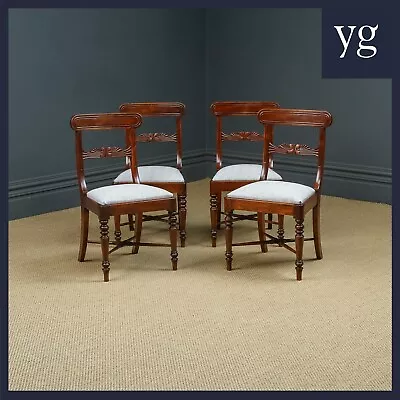 Antique English Georgian Regency Set Of Four 4 Mahogany Bar Back Dining Chairs • £1745