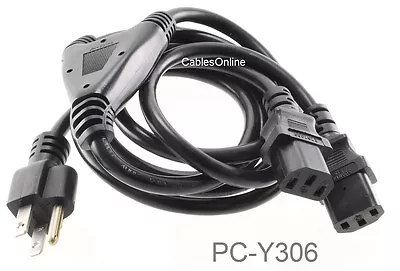 6ft AC US Standard NEMA 5-15P To 2x IEC-320 C-13 3-Prong Power Y-Splitter Cable • $9.95