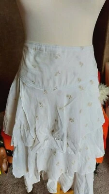 £12.99 • Buy NEXT White & Gold RaRa Ruffle Knee Length Summer Skirt Size 18