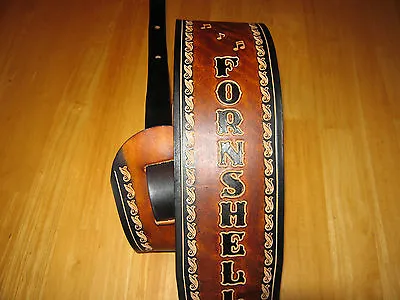 Custom Leather Guitar Strap/ Your Name 4 Inches Wide Brown & Black/ Music Notes • $90