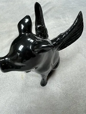 Vintage Black Ceramic Flying Pig With Wings Sitting Figurine Statue ! • $13.90
